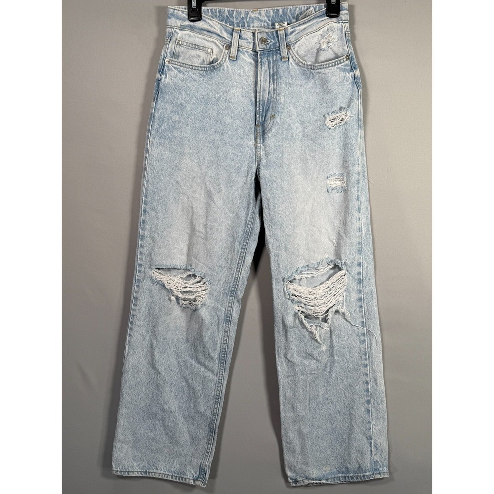 &Denim Women's Light Blue Distressed Jeans 6 Loose Straight Ripped